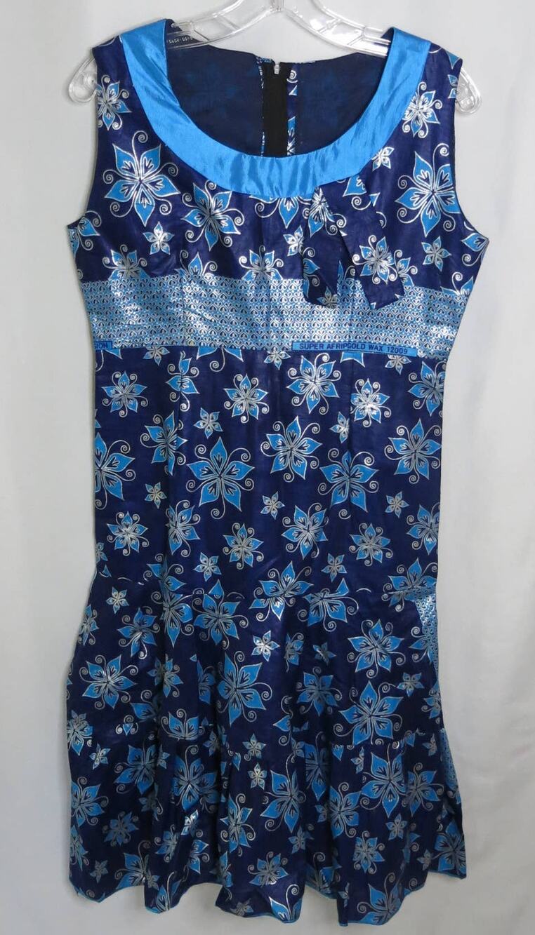 AFRICAN Handmade Nigeria Ankara Dress Midi Floral Blue Purple Ethnic Global